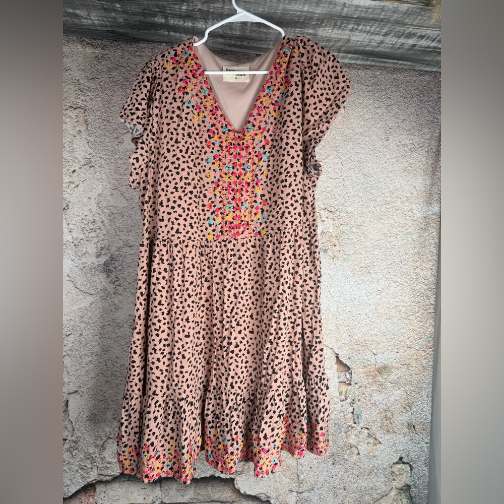 Savanna Jane Animal Print Dress in Pink &Black Colorful Embroidery size 2X MN115 - Picture 2 of 8